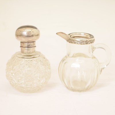 Lot 121 - Silver-mounted jug and perfume bottle