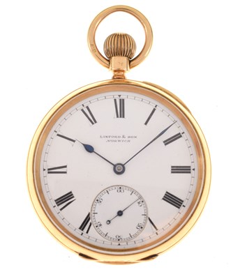 Lot 236 - Linford & Sons, Norwich, 18ct gold open-face pocket watch