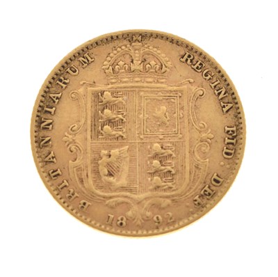 Lot 138 - Victorian half sovereign, 1892
