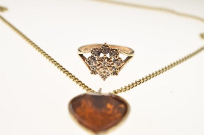 Lot 42 - 9ct gold diamond set dress ring and gold chain with heart-shaped pendant