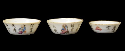 Lot 647 - Set of three Chinese Canton Famille Rose miniature dishes