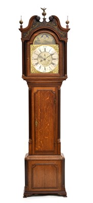 Lot 610 - George III oak and mahogany-cased 8-day brass dial longcase clock, Seddon and Moss, Frodsham