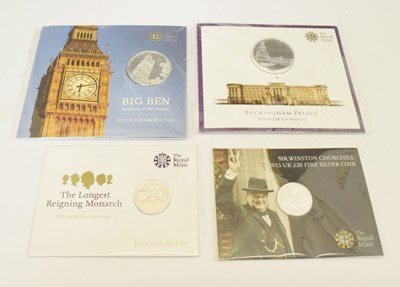 Lot 146 - Two Royal Mint fine silver £100 coins, together with two £20 coins