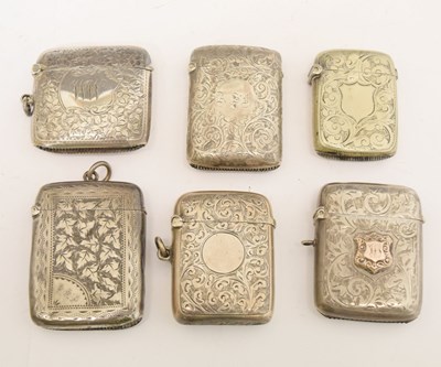 Lot 116 - Five silver vesta cases, plus silver plated example (6)
