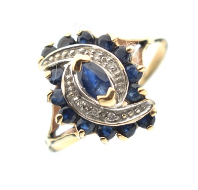Lot 8 - 9ct gold, sapphire and diamond cluster ring