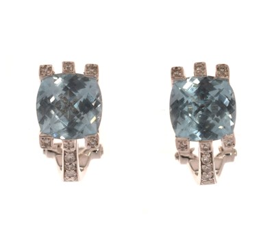 Lot 77 - Pair of blue topaz and diamond earrings