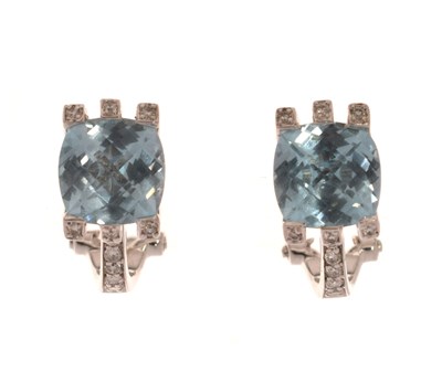 Lot 179 - Pair of blue topaz and diamond earrings