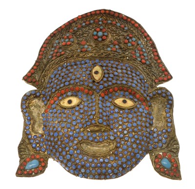 Lot 468 - Nepalese or Tibetan bead-mounted brass mask