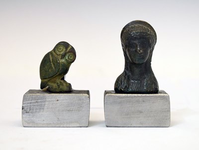 Lot 326 - Antiquities - Patinated bronze bust of a goddess, and owl of Athena (2)