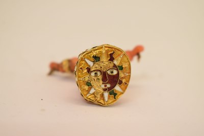 Lot 292 - Southern Italian carved coral and enamel figural pendant