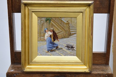 Lot 556 - Frank William Warwick Topham (1838-1924) - Oil on board - 'This Little Pig Went To Market'