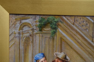 Lot 556 - Frank William Warwick Topham (1838-1924) - Oil on board - 'This Little Pig Went To Market'
