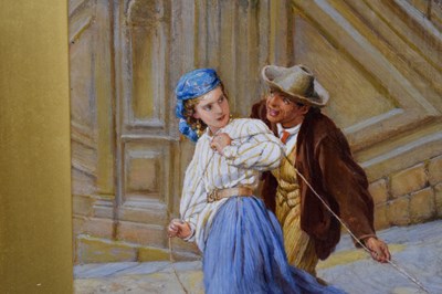 Lot 556 - Frank William Warwick Topham (1838-1924) - Oil on board - 'This Little Pig Went To Market'