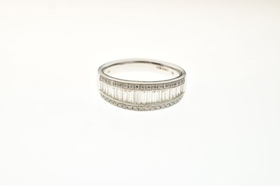 Lot 13 - 18ct white gold, baguette and brilliant cut diamond ring
