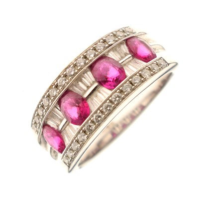 Lot 131 - Ruby and diamond 18ct white gold dress ring