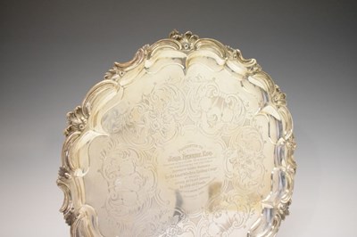 Lot 106 - GWR Interest - Victorian silver salver with scroll and leaf border