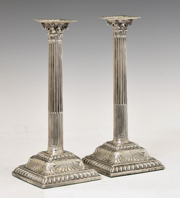 Lot 240 - Pair of early George III silver Corinthian column candlesticks