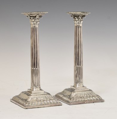 Lot 241 - Pair of early George III silver Corinthian column candlesticks