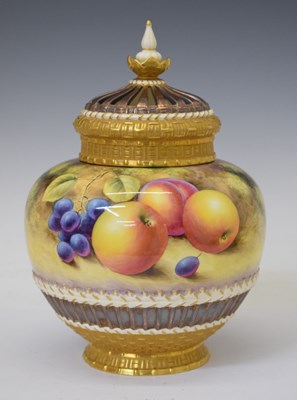 Lot 422 - Royal Worcester porcelain fruit decorated pot pourri vase and cover