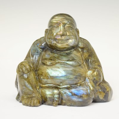 Lot 666 - Carved labradorite sitting happy Buddha