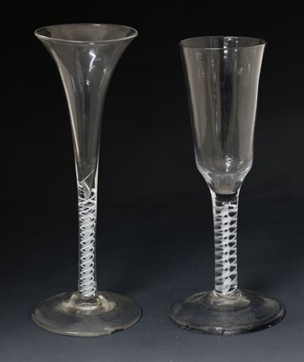 Lot 48 - Two opaque twist stem wine or cordial glasses
