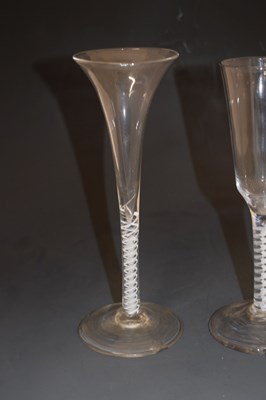 Lot 48 - Two opaque twist stem wine or cordial glasses