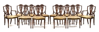 Lot 89 - Set of twelve Hepplewhite revival mahogany shield-back dining chairs