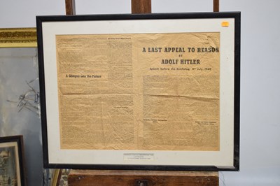 Lot 13 - World War II era German Third Reich propaganda leaflet ‘A Last Appeal to Reason by Adolf Hitler’