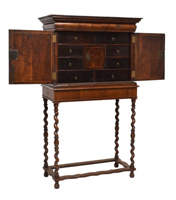 Lot 78 - Early 18th century inlaid walnut cabinet on later stand