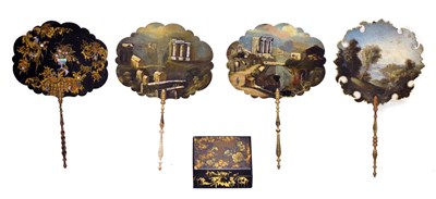 Lot 71 - Pair of Regency papier mâché face screens, and two others (4)