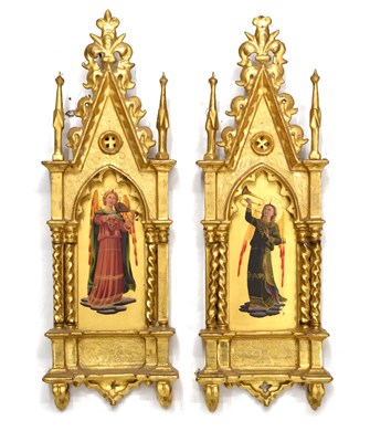 Lot 28 - After Fra Angelico - Pair of mid 19th century Italian giltwood paintings of Saints