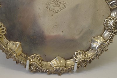 Lot 33 - Victorian silver salver or card tray with rococo-style border