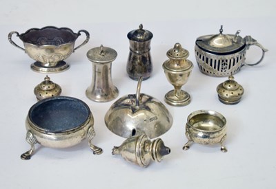 Lot 207 - Quantity of silver salts, mustard pot, pepperette, etc