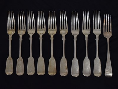 Lot 265 - Quantity of silver Fiddle pattern table forks