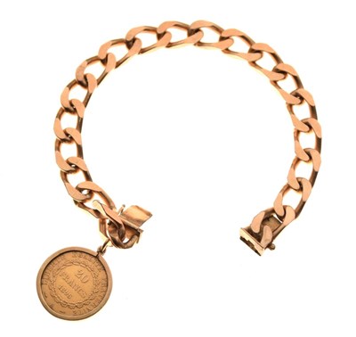 Lot 22 - 9ct gold curb-link bracelet with 20 Franc coin