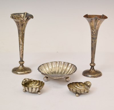 Lot 204 - Pair of Victorian silver shell salts, together with Edward VII silver shell butter dish, etc