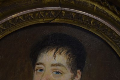 Lot 20 - English School, circa 1800 - Circular portrait of a young gentleman in a blue coat