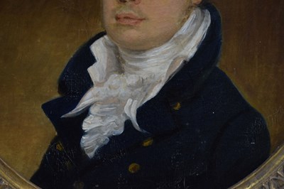 Lot 20 - English School, circa 1800 - Circular portrait of a young gentleman in a blue coat