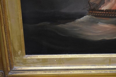 Lot 30 - Thomas Buttersworth (1768-1828) – Oil on canvas - Seascape with man-o’-war on fire