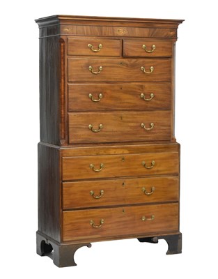 Lot 791 - George III inlaid mahogany chest on chest or tallboy