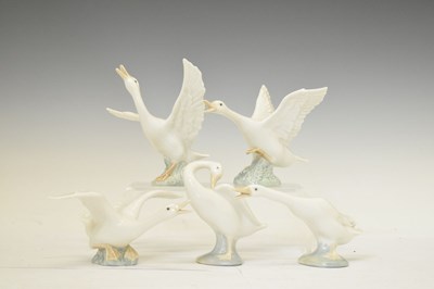 Lot 399 - Five Lladro porcelain swans