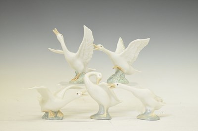 Lot 399 - Five Lladro porcelain swans