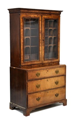 Lot 633 - George I walnut and crossbanded cabinet on chest