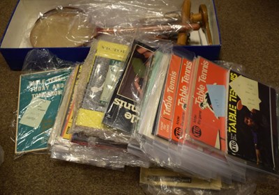 Lot 754 - Table tennis books (some signed) & bat and game