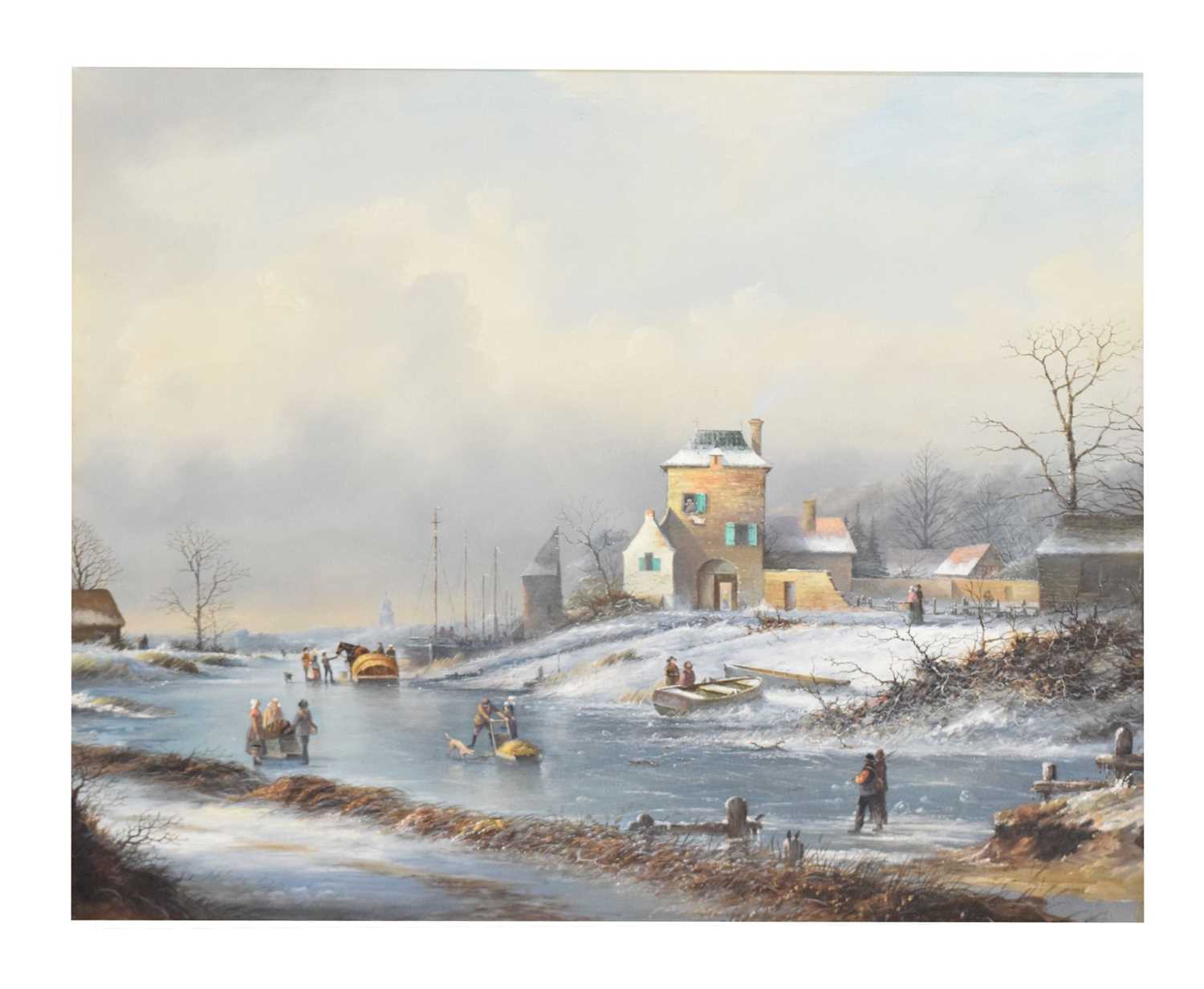 Lot 481 - Oil on canvas - Dutch winter scene