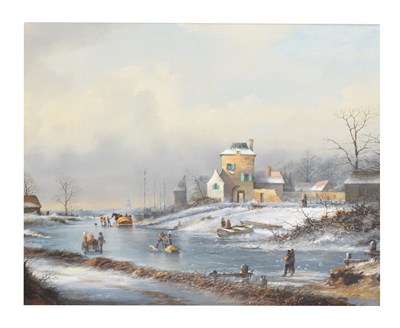 Lot 481 - Oil on canvas - Dutch winter scene