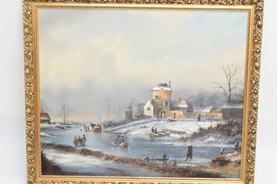 Lot 481 - Oil on canvas - Dutch winter scene