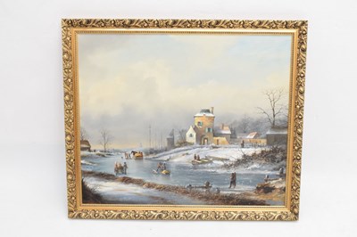 Lot 481 - Oil on canvas - Dutch winter scene