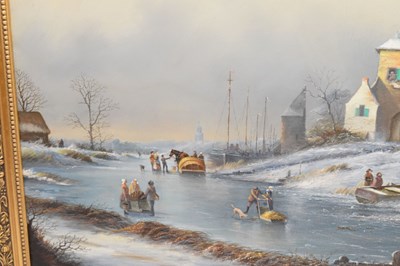 Lot 481 - Oil on canvas - Dutch winter scene