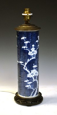 Lot 304 - Chinese blue and white lamp - cylindrical, prunus